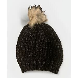 Merona Brand Pom Black Winter Hat With Gold Thread